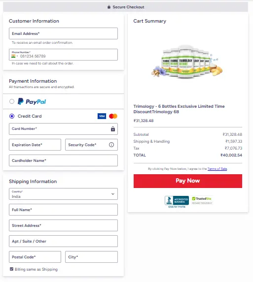 Trimology Checkout Page